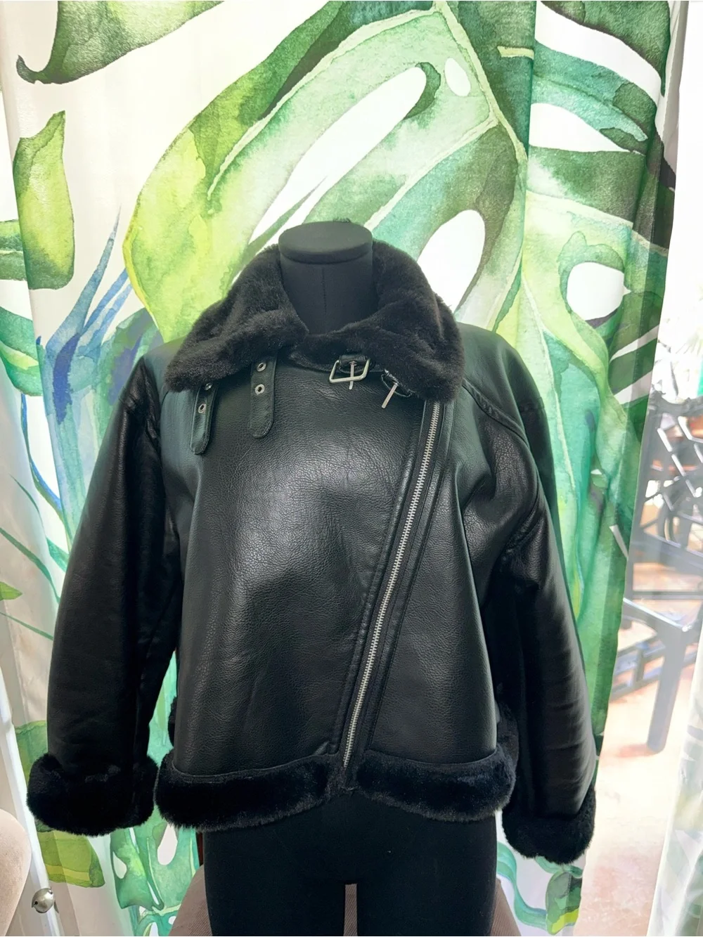 H&M Black Faux Shearling Leather Jacket - Women
